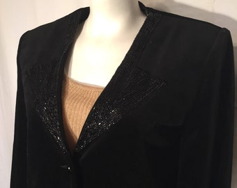 Vintage 80s Black Velvet Beaded Blazer - Act III Formal Jacket