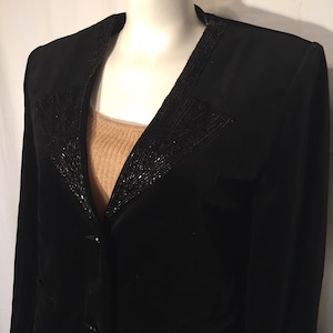Black Velvet Jacket Medium Beaded Collar Blazer 14 Act III Made in USA 80&#39;s Formal Holiday