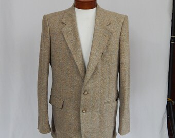 Taupe Windowpane Plaid Blazer Large Sport Coat 44 Long 44L Blue Coral 80's Eighties Milano Ivey's