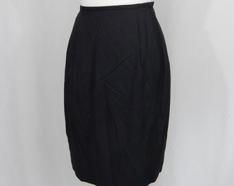 Black Pencil Skirt XS Extra Small High Waist Knee Length Skirt 80's Eighties Women's 4 Pleated Power Dressing