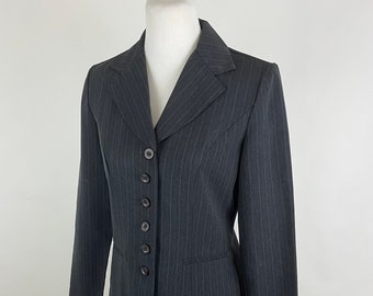 Charcoal Pinstripe Y2K Suit Small 90's Coat Dress Small Buttons Career Dress Long Sleeve Above Knee DBY Striped Work Attire