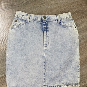 Acid Wash Hoch taillierte Rock Medium Denim Jeans Hohe Taille Blaue Jeans 31 Zoll Taille 90er Jahre Neunziger über Knielangen Reißverschluss vorne