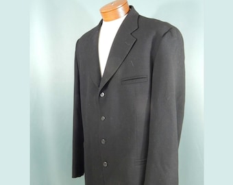 Black Wool Crepe Blazer Large 44 Long Sport Coat 4 Button Jhane Barnes Minimalist Men's 90's Nineties Rochester Special Man