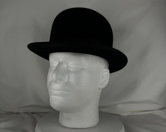 Black Bowler Hat Medium 7 1/8 1900's Lamson & Hubbard Boston MA Fur Felt Lee Adventure Hat Box Steampunk Edwardian Steed