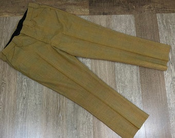 Glen Plaid Dress Pants, Men's 80s Preppy Style (34x28) Orange Gray Brown