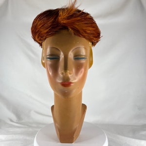 Orange Pheasant Hat Small Feather Bumper Hat Pillbox Women&#39;s Hat 60&#39;s Feathered Hat Multicolor Black Rust
