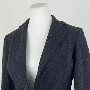 Charcoal Gray Flannel Blazer Small 6 90&#39;s Wool Jacket Pinked edges Knotched Collar Hook Eye Closure Julia