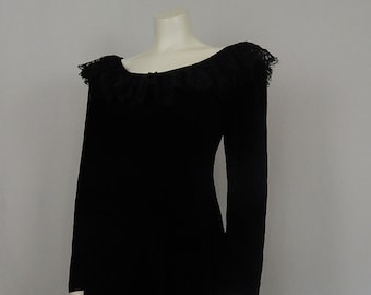 Black Velvet 90's Dress Small Goth Lace Dress Long Sleeve Modest Prairie New Years Dress Christyne Forti