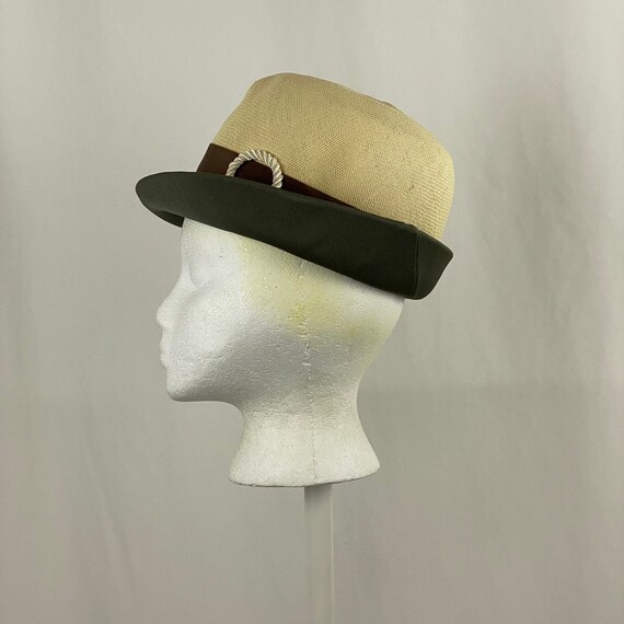 Straw Brown Gray Cloche Straw Hat Small Sixties G… - image 1