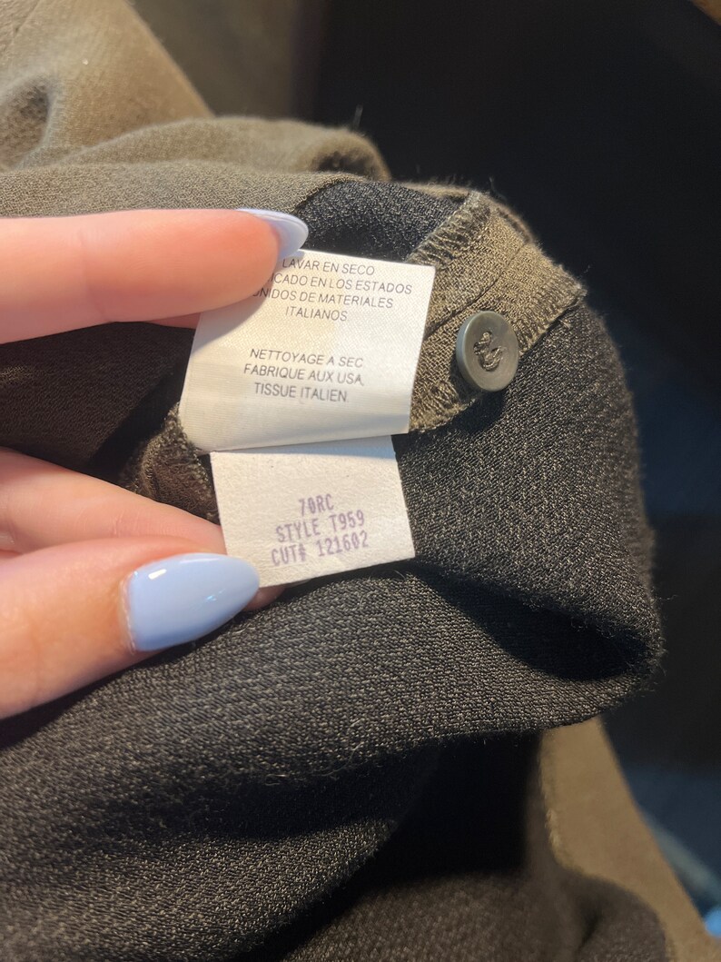 Veste vert olive petit col Nehru col montant Eileen Fisher Y2K gris manches 3/4 minimaliste image 9