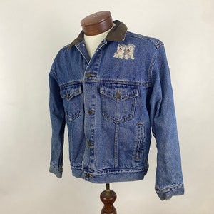 Huskies Denim Jacket 90&#39;s Small Trucker&#39;s Dog Husky Embroidery Marlboro Country Store Tobacco Collectible Leather Collar MCS 240