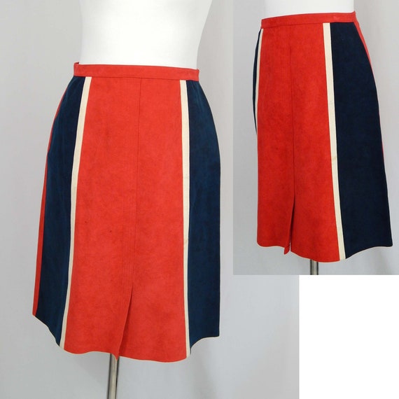 Red Blue Mod Seventies Skirt Small Mod Ultrasuede Navy Cream | Etsy