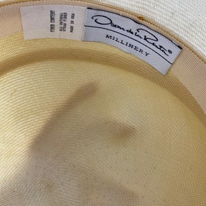 Beige Straw Platter Hat Oscar de la Renta Millinery Medium Cartwheel Hat Nylon Trim 80's Eighties Summer Wedding Garden Party Derby Hat image 8