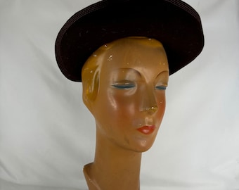 Brown Bumper Felt 40's Hat Capulet Calot Grosgrain Bow Mohn Brothers Company Fyn Felt Forties Women's