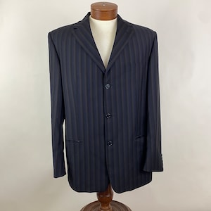 Black Brown Stripe Men&#39;s Suit Medium 41L Long 35 Waist 31 Inseam 3 Button 90&#39;s Suit Jhane Barnes Dark Blue Taupe Black Made in Italy
