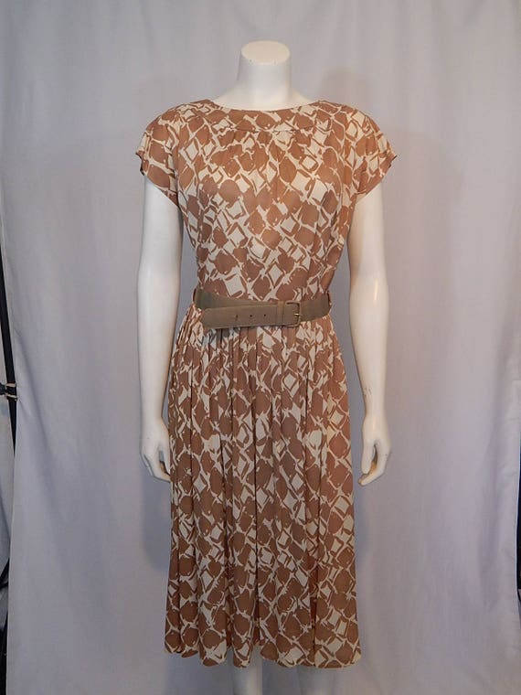 Tan Novelty Print Sixties Dress Medium Overscale A