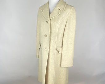 Cream Mod Boucle Coat Medium Mr Julius 60's Sixties Spring Coat Jacket Off White  Long Sleeve Lined Pockets