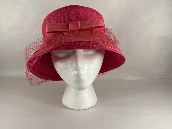 Pink Straw Bucket Hat Sixties Peach Basket Netting AS IS  display picture 1