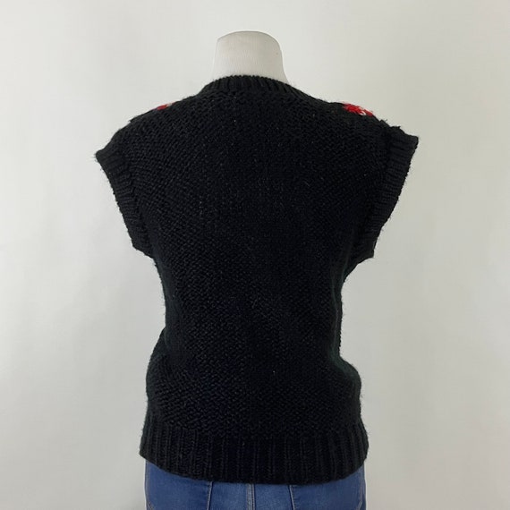 Black Argyle Knit Sweater Vest Large Women's 80s … - image 5