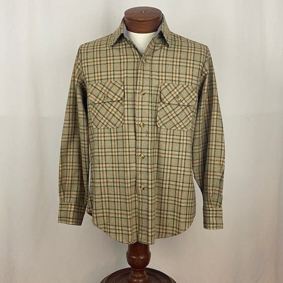 Tan Plaid Flannel Shirt Medium Men's Jacket Eight… - image 2