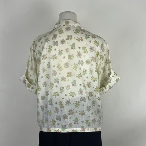 Pale Yellow 60's Butterfly Print Blouse Large Pin… - image 5