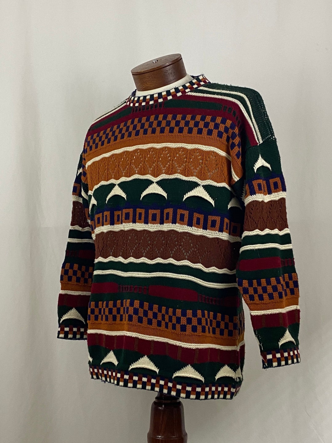 Abstract Hip Hop Knit Sweater 1x Women's Brown Green Brown - Etsy