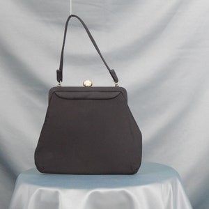 Black Satin Evening Bag Fifties Purse Formal Brass Accent Top Handle Pocketbook Small Accent 50&#39;s