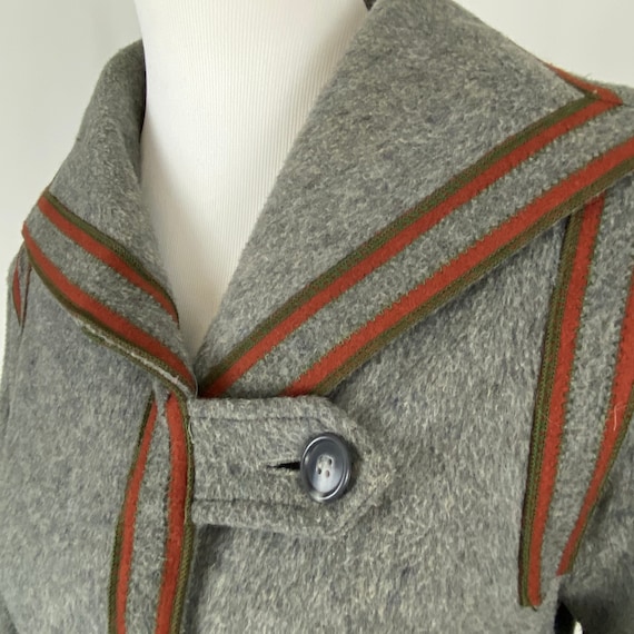 Gray Red Wool Seventies Coat Small 70’s Belted Re… - image 3