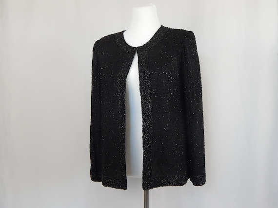 Black Formal Beaded Jacket Medium Long Sleeve Wom… - image 1