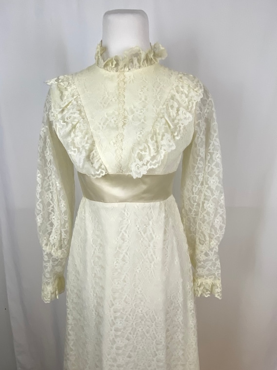 Lace Prairie Wedding Dress Small Sixties Long Sle… - image 1