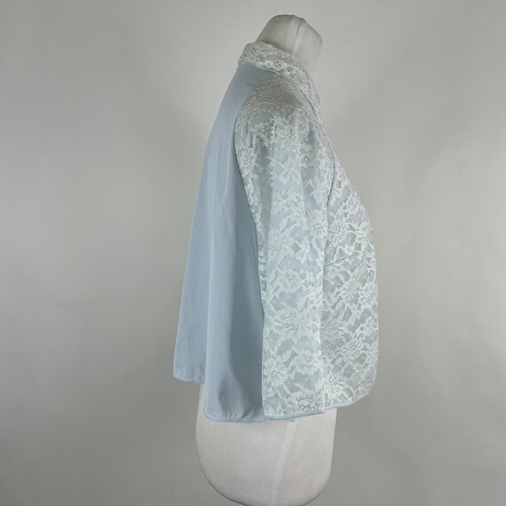 Blue Lace Bed Jacket Small 60's Vanity Fair White… - image 4