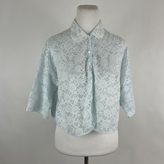 Blue Lace Bed Jacket Small 60's Vanity Fair White… - image 3