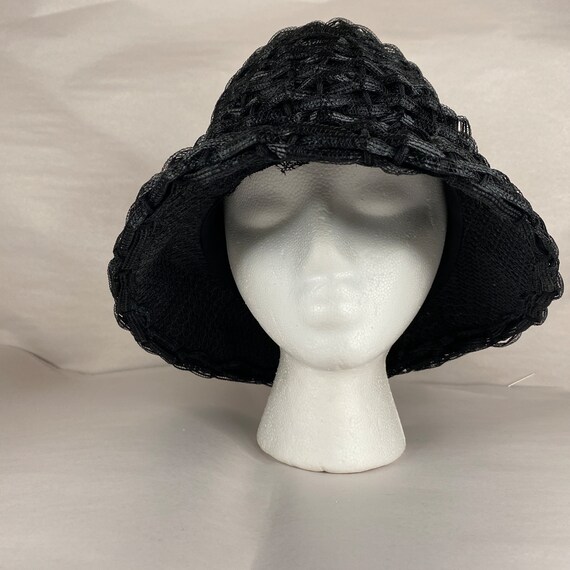 Black 60's Cloche Small Cellophane Bucket Hat Bow… - image 4