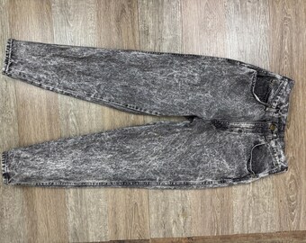 Jeans neri effetto acid wash anni '80, taglia Small Vintage 10, vita alta.