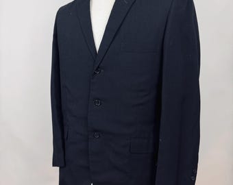 Black 60's Blazer Medium 40R Sport Coat 3 Button Men's Flatweave Narrow Notched Collar Curlee Clothes Rat Pack