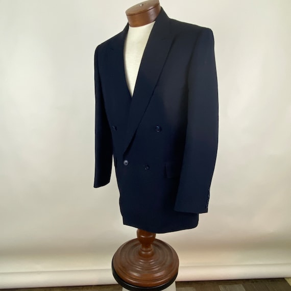 Navy Blue Pinstripe Suit Large 42R Doublebreasted 80's 42 Regular