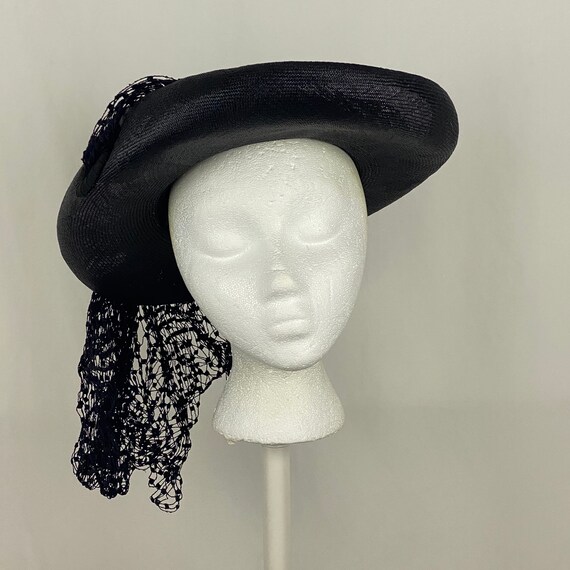 Black Straw Halo Hat Small Sixties Veil 