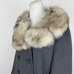 Gray Coat Medium Fox Collar 70&#39;s Double Breasted 3/4 Sleeve Fur Collar Car Coat Winter Coat Mod Classic Youthcraft