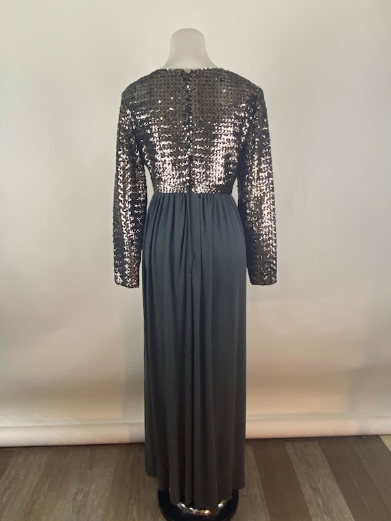 Gray Sequin 70's Dress Medium Pewter Formal Jersey Disco Long Sleeve  Polyester V Neck Wedding A Line Skirt - Etsy