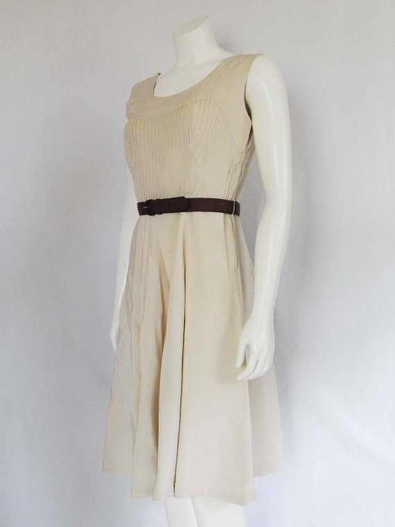 Taupe Sleeveless Fifties Dress Medium 50's Rockab… - image 1