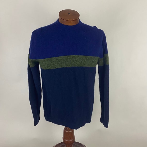 Blue Green Stripe 90's Sweater Medium Graphic Kni… - image 2