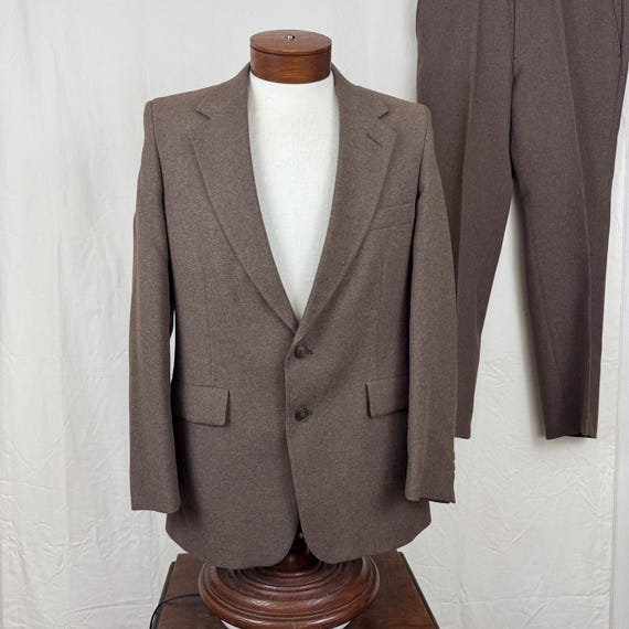 Brown Men's Suit 40R Medium Solid Polyester Tradi… - image 4