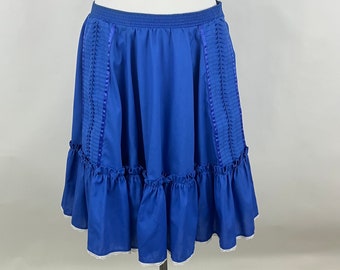 Blue Country and Western Skirt Medium Swing Skirt 80's Lace Ruffles Rockmount Ranch Wear Custom Fitted 25/27 Waist Square Dancing Skirt