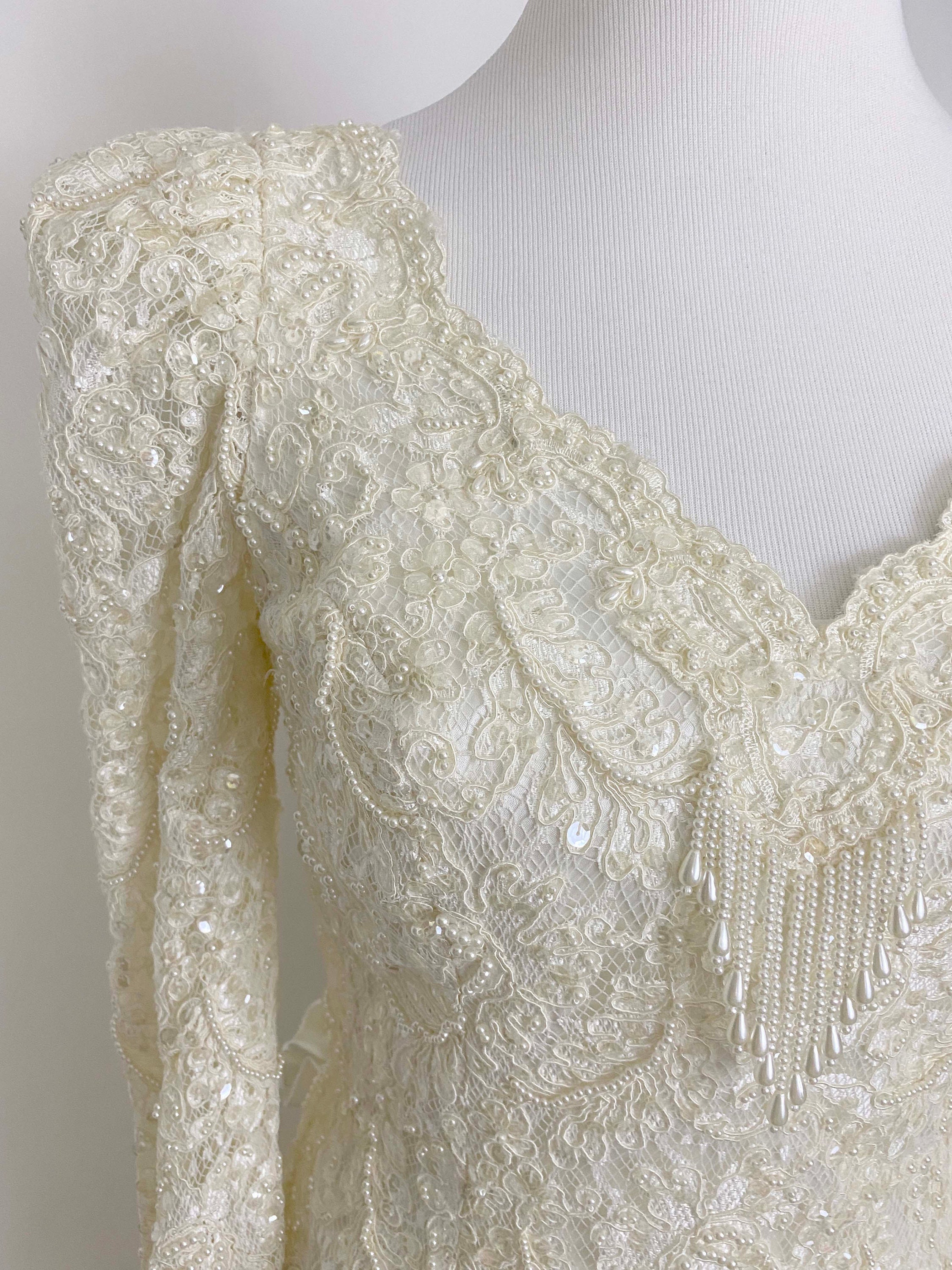 oleg cassini off-the-shoulder pearl beaded lace wedding dress Oleg Cassini, Beaded off shoulder wedding dress New Wedding Dress Save 64%
