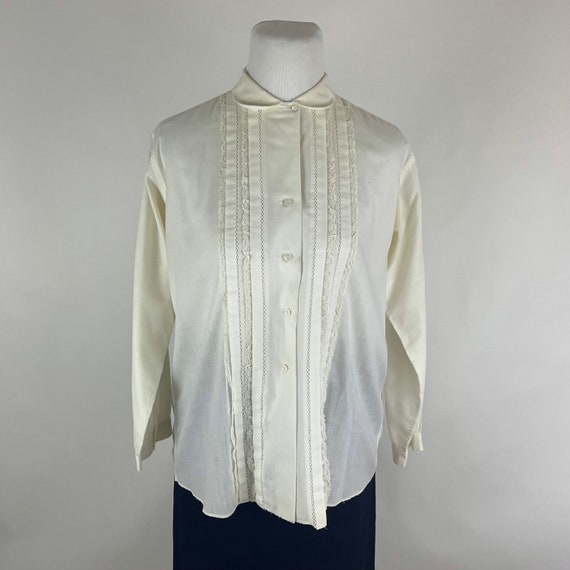 Off White 50’s Collared Blouse Large Long Sleeve … - image 2