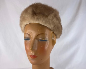Brown Mink Pillbox Hat Small 50's Genuine Mink Fur Designed by Lora Mid Century Modern Millinery