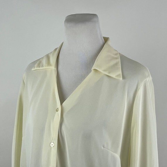 Off White Cream 70’s Collared Blouse XL Long Slee… - image 1