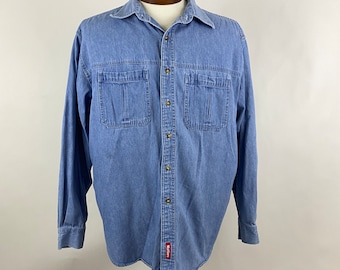 90s Marlboro Classics フェード デニムシャツ ウェスタンL Marlboro Western Denim Shirt Buttons Large L Worn in Distressed