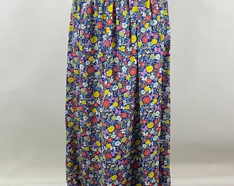 Blue Floral 70's Maxi Skirt XS Extra Small Floral Butterflies Pink White Green Yellow Long Skirt Boho Mod Women's Hippie