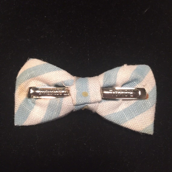 Blue White Stripe Bow Tie Boys Linen Clip On 60's… - image 2